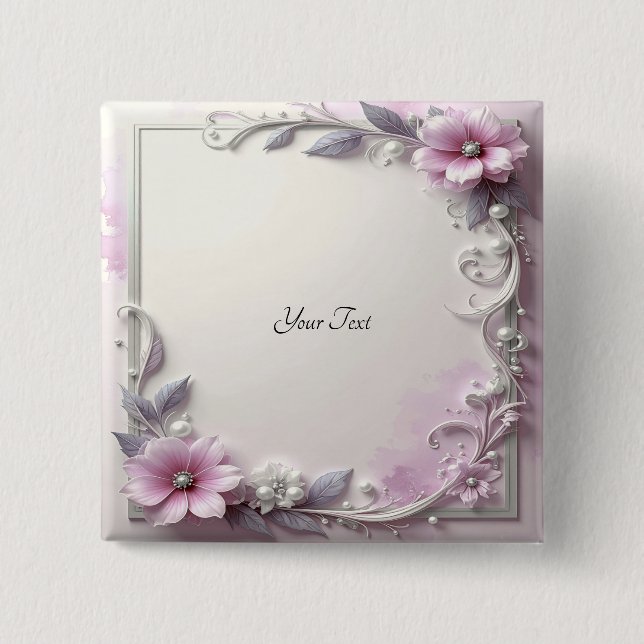 Badge Carré 5 Cm Pink Floral Frame Button (Devant)