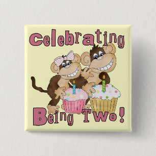 Badge Carré 5 Cm Pink Party Monkey 2e Anniversaire Tshirts et cadea