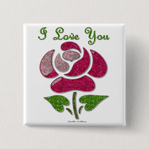 Badge Carré 5 Cm Pink Stencil Rose I Love You