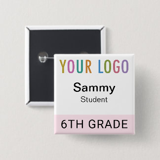 Badge Carré 5 Cm Pink Student Name Tag Button with School Logo