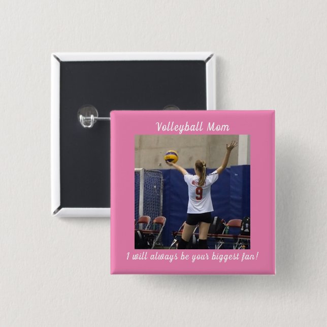 Badge Carré 5 Cm Pink Volleball Maman Photo (Devant & derrière)