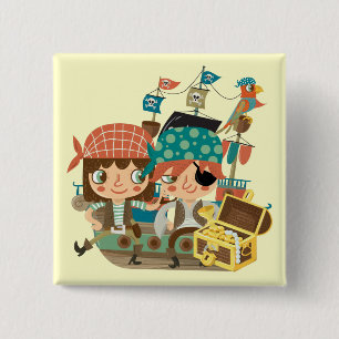Badge Carré 5 Cm Pirates avec le trésor
