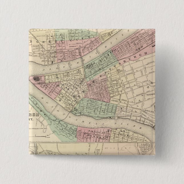 Badge Carré 5 Cm Pittsburgh et Allegheny, Pennsylvanie (Devant)