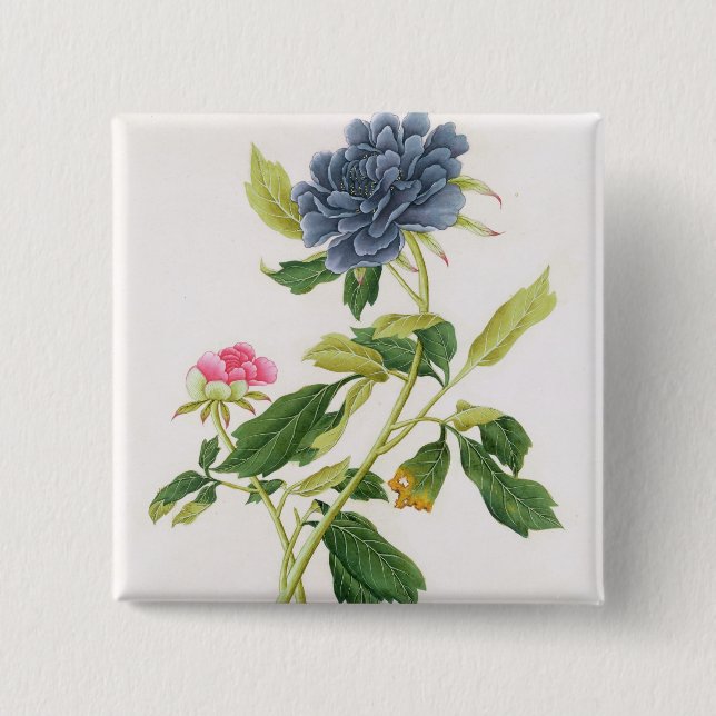 Badge Carré 5 Cm Pivoine (Devant)