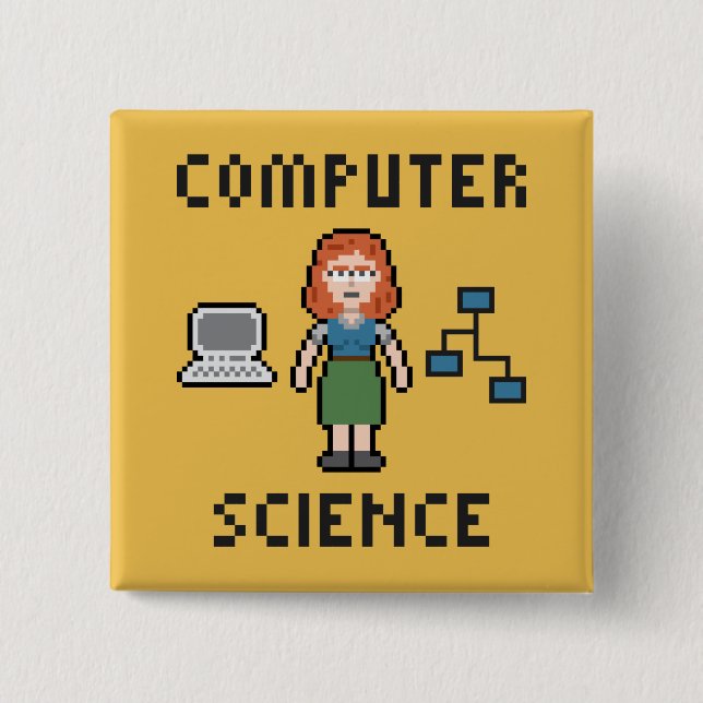 Badge Carré 5 Cm Pixel Computer Science - Femme - Bouton (Devant)
