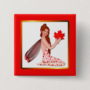 Badge Carré 5 Cm Pixie canadienne avec feuille d'érable