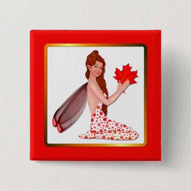 Badge Carré 5 Cm Pixie canadienne avec feuille d'érable (Devant)