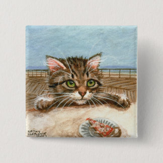Badge Carré 5 Cm Pizza de chaton de chat tigré