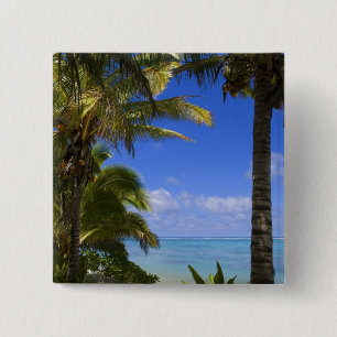 Badge Carré 5 Cm Plage bordée de palmiers Cook Islands 2
