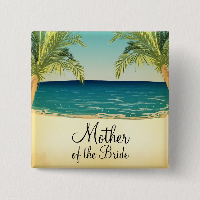 Badge Carré 5 Cm Plage d'été et palmiers Mère de la Mariée (Devant)
