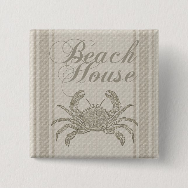 Badge Carré 5 Cm Plage House Crab Seashore (Devant)