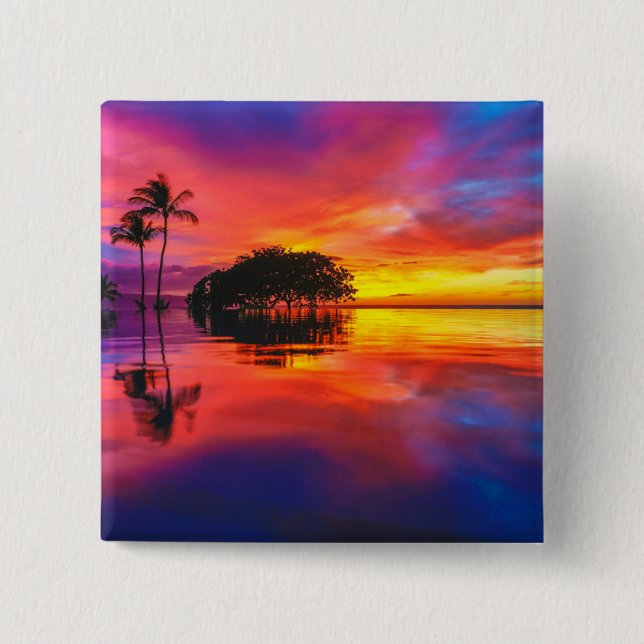 Badge Carré 5 Cm Plage majestueuse du coucher du soleil | Wailea, (Devant)