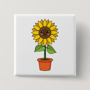 Badge Carré 5 Cm Plante de tournesol Kawaii dans un pot