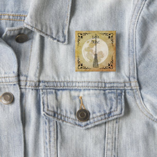 Badge Carré 5 Cm Pleine Lune Sorcière Fantaisiste