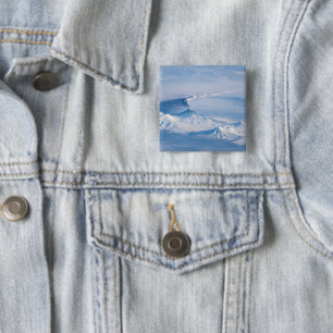 Badge Carré 5 Cm Plume Émanant Du Volcan Kliuchevskoi.
