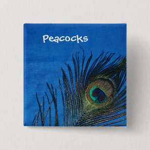 Badge Carré 5 Cm Plume simple bleue de paon