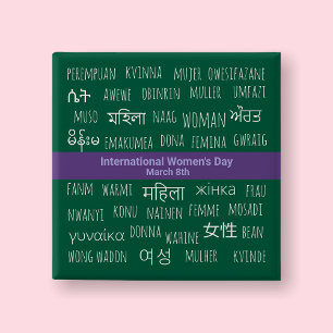 Badge Carré 5 Cm Plusieurs langues - Journée internationale des fem