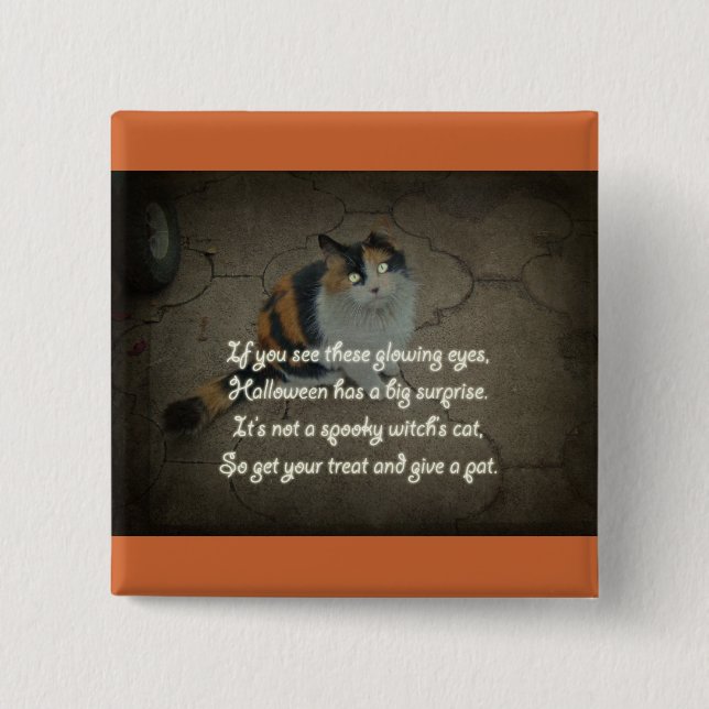 Badge Carré 5 Cm Poème de Halloween - chat de calicot (Devant)