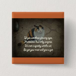 Badge Carré 5 Cm Poème de Halloween - chat de calicot
