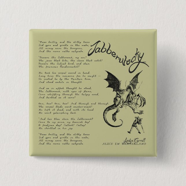 Badge Carré 5 Cm Poème de Jabberwocky (Devant)