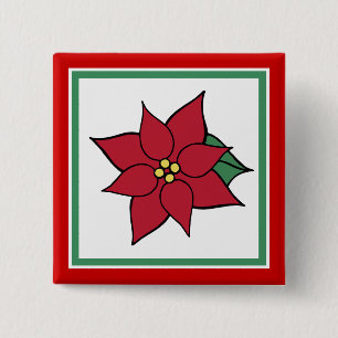 Badge Carré 5 Cm Poinsettia Bouton de Noël Pin
