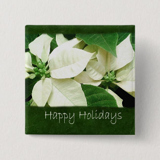 Badge Carré 5 Cm Poinsettias blanches 1 - bonnes fêtes