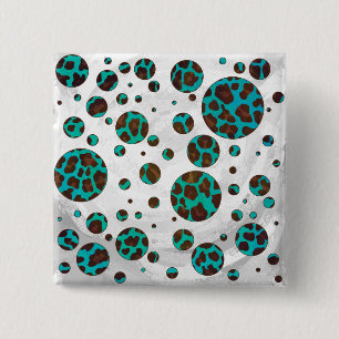Badge Carré 5 Cm Points Leopard Brown et Turquoise PrintPolka
