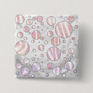 Badge Carré 5 Cm Pois rose et blanc Zebra