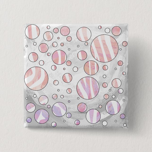 Badge Carré 5 Cm Pois rose et blanc Zebra (Devant)