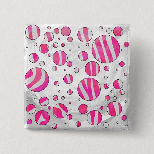 Badge Carré 5 Cm Pois Zèbre rose chaud et blanc (Devant)
