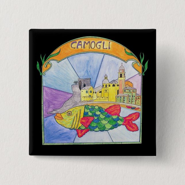 Badge Carré 5 Cm Poisson Camogli (Devant)
