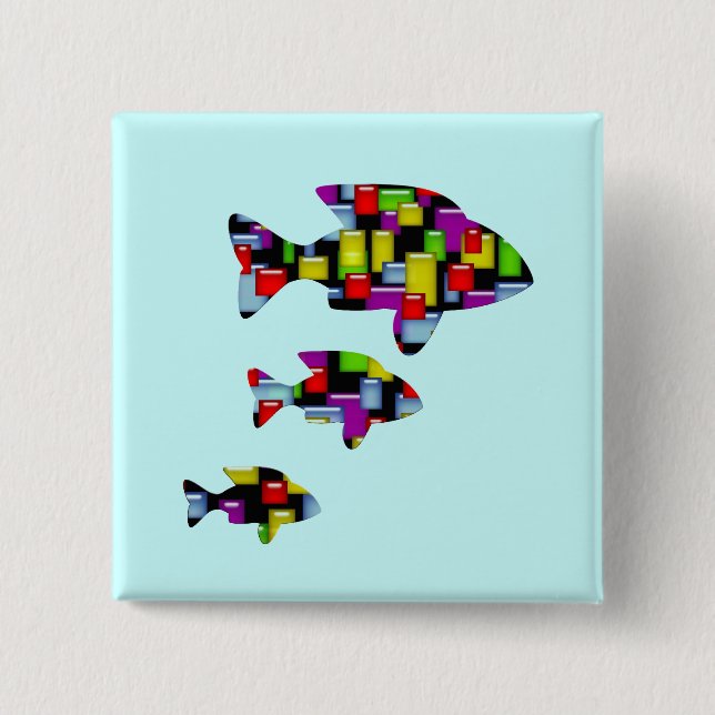 Badge Carré 5 Cm poisson de mosaïque (Devant)