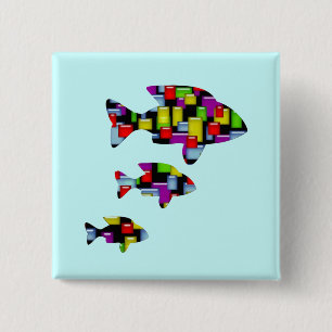 Badge Carré 5 Cm poisson de mosaïque