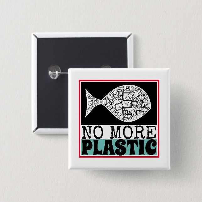 Badge Carré 5 Cm Poisson en plastique, changement climatique (Devant & derrière)