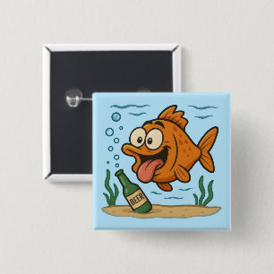 Badge Carré 5 Cm Poisson et bière
