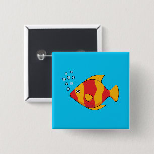 Badge Carré 5 Cm Poisson rouge orange tropical