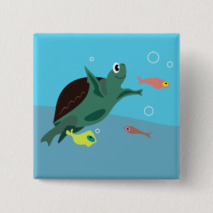 Badge Carré 5 Cm Poisson Tropical Fantaisiste Art Océanique