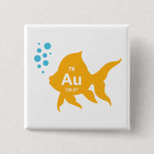 Badge Carré 5 Cm Poissons élémentaires d'or de Tableau périodique
