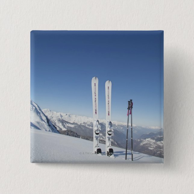 Badge Carré 5 Cm Pôles de ski et de ski (Devant)