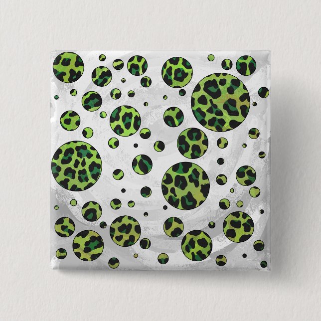 Badge Carré 5 Cm Polka Dot Leopard noir et vert (Devant)