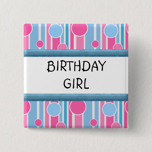 BADGE CARRÉ 5 CM POLKA DOT THÈME ANNIVERSAIRE FILLE NIP (Devant)