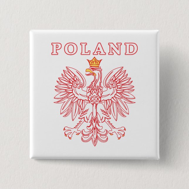 Badge Carré 5 Cm Pologne avec aigle rouge polonais (Devant)