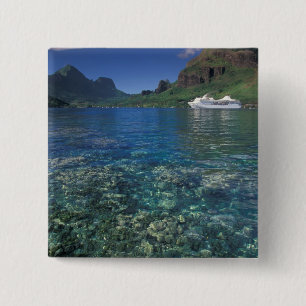 Badge Carré 5 Cm Polynésie française, Moorea. Baie de Cooks. Navire