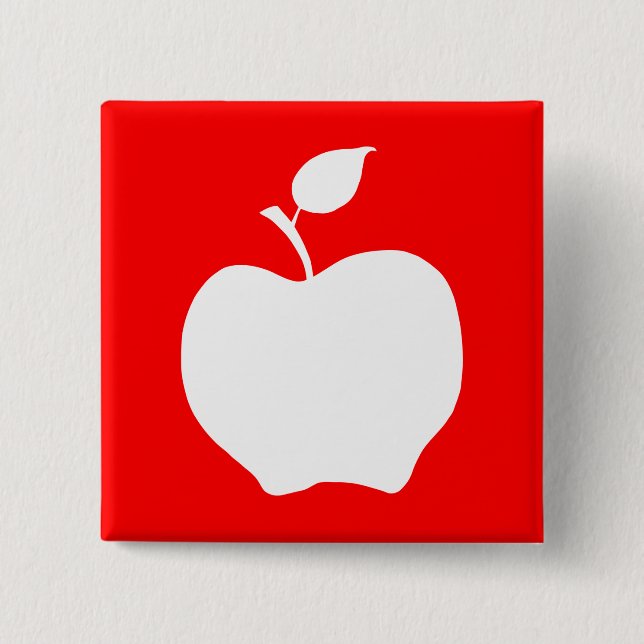 Badge Carré 5 Cm Pomme rouge et blanche (Devant)