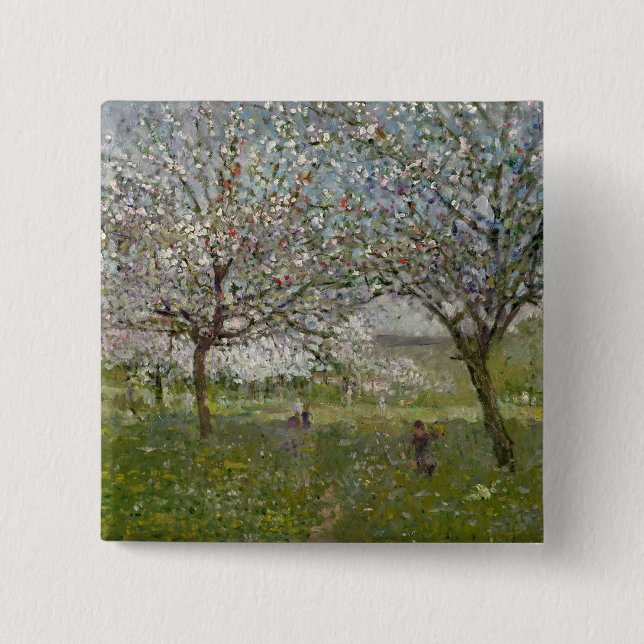 Badge Carré 5 Cm Pommiers En fleur (Devant)