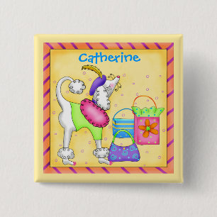 Badge Carré 5 Cm Poodle Whimsy Dog Art Nom jaune Insigne