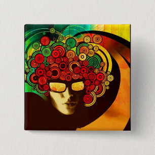 Badge Carré 5 Cm pop art psychédélique