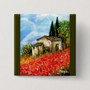 BADGE CARRÉ 5 CM POPIES EN TOSCANE