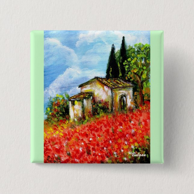 BADGE CARRÉ 5 CM POPIES EN TOSCANE (Devant)