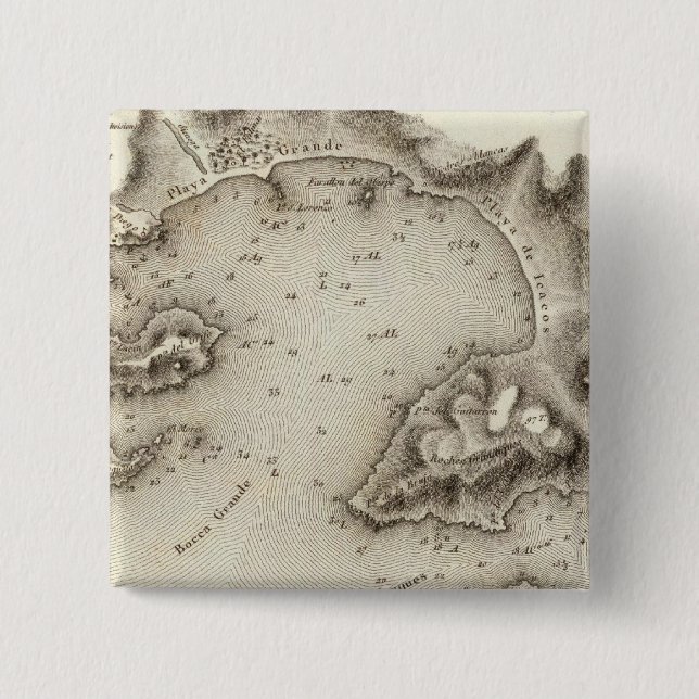 Badge Carré 5 Cm Port cartographique d'Acapulco (Devant)